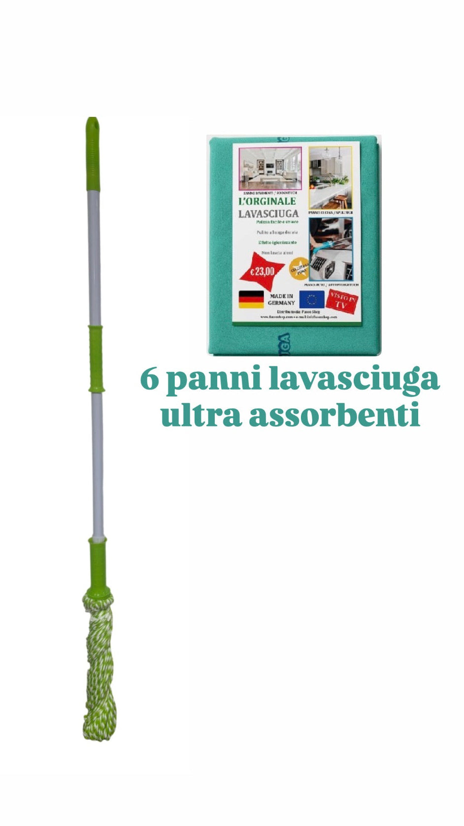 Scopa auto strizzante con 6  panni lavasciuga ultra assorbenti